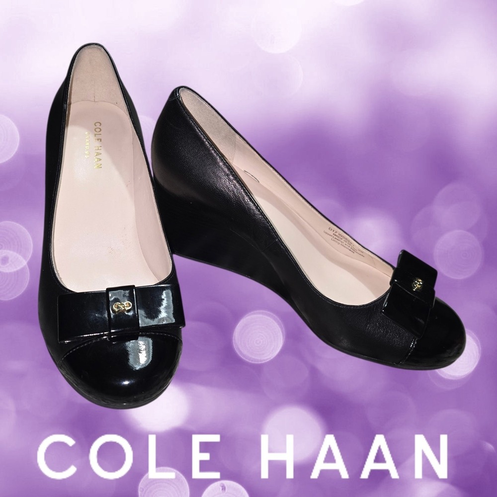 Cole Haan Grand.ØS Womens Elsie Bow Wedge Heels Black 5B